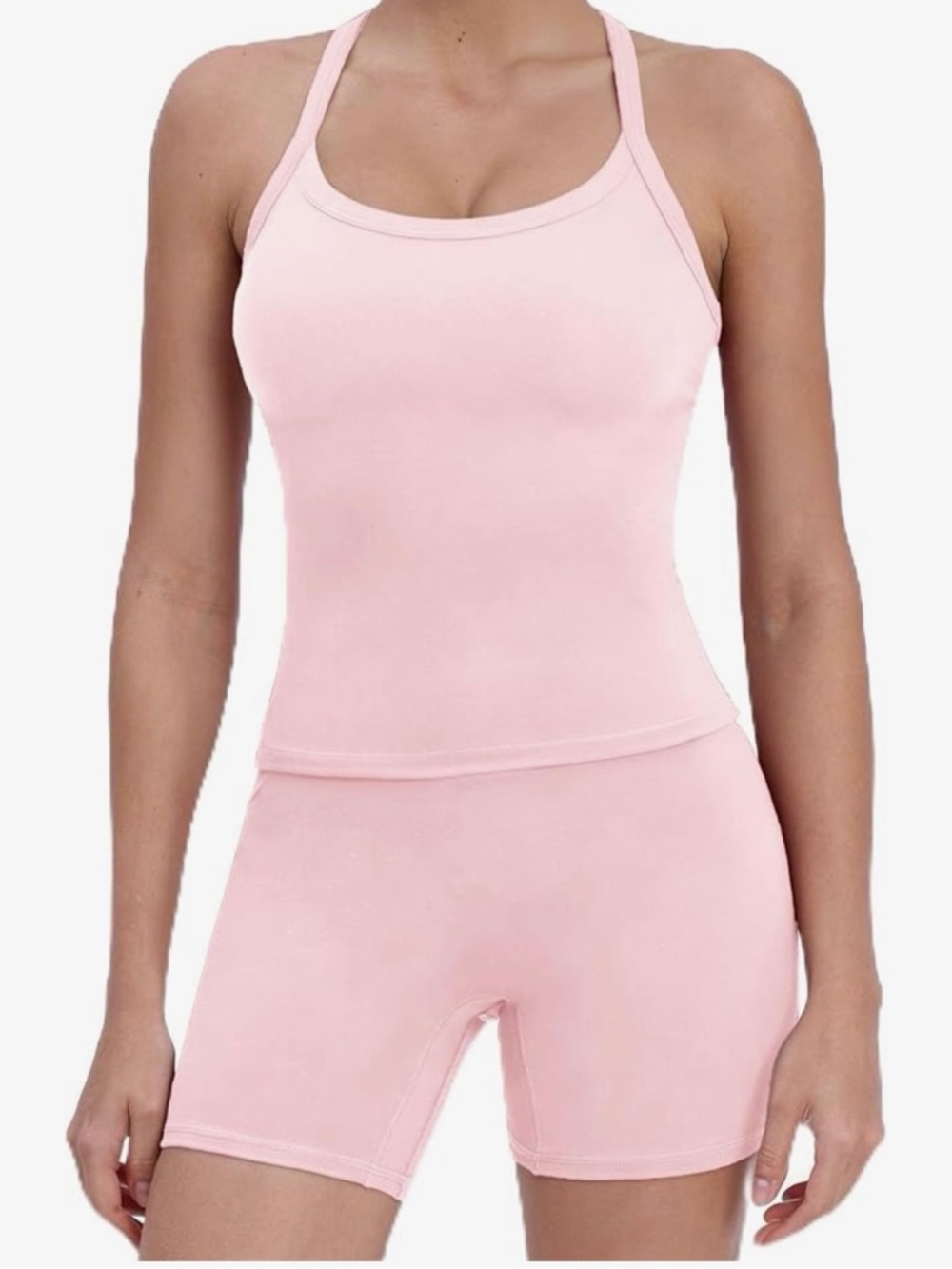 Light Pink Racerback Sports Bra Tank with Matching Shorts